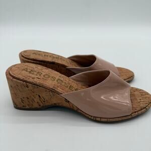 Aerosoles New Year Slip On Wedge Stylish Comfort Cork Cipria Patent Sandals 7